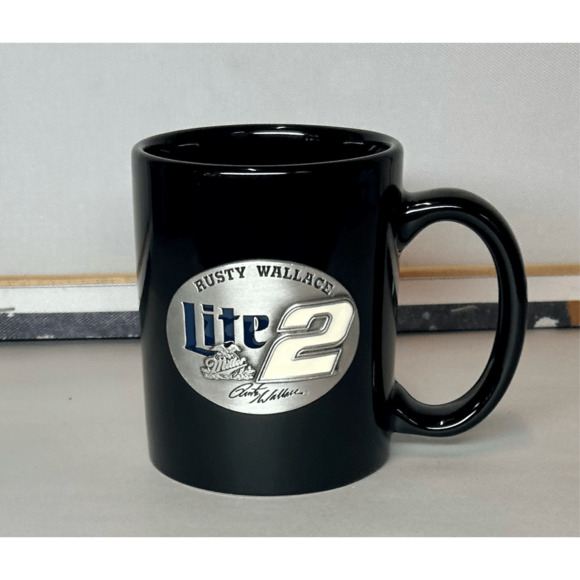 Vintage 1990’s Rusty Wallace #2 Miller Light NASCAR Pewter Emblem Mug Black - Picture 2 of 10
